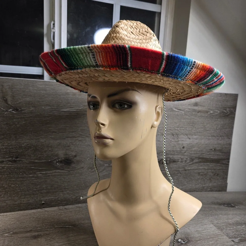 Straw Sombrero Child Mexican Hat Colorful Serape Trim Fiesta Party Costume